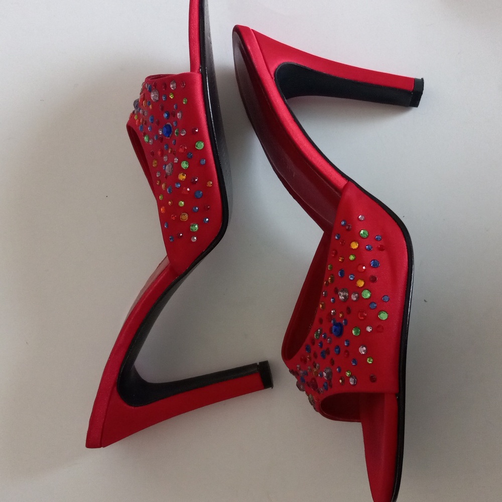 Colin Stuart Red Rhinestone Slides. Size 8.5 - image 4